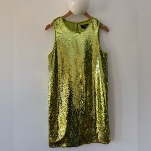 Kate Spade Gold Sequin Mini Shift Dress XS lime green holiday sparkle NYE